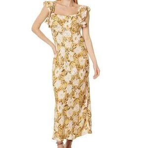 Madewell Angelina Gold Yellow Floral Flutter Sleeve Maxi Slip Dress Size 8 NWT